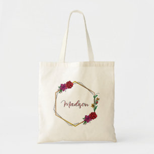 Golden Geometric Ro Personlig Blommigt Namn Tygkasse