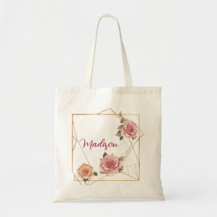 Golden Geometric Ro Personlig Blommigt Namn Tygkasse