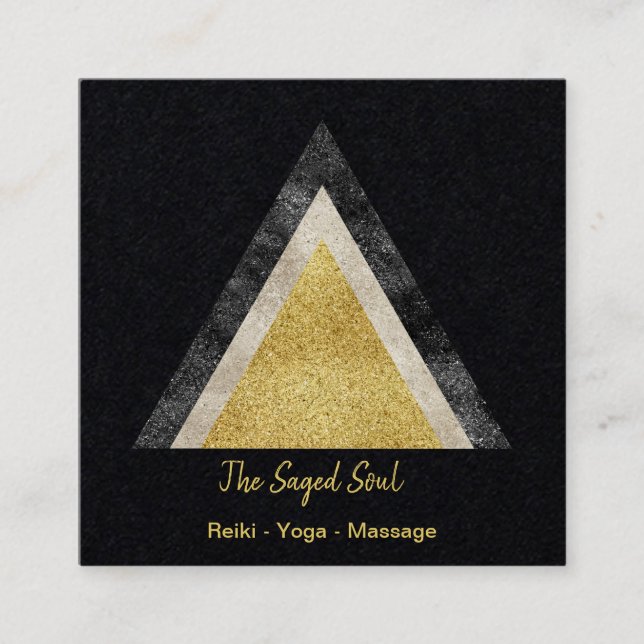Golden Geometric Triangle Simulated Foil Glitter Fyrkantigt Visitkort (Framsida)