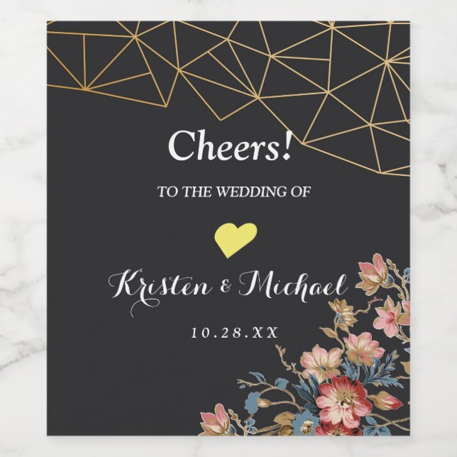 Golden Geometric Vinflaska Etikett (Singel etikett)