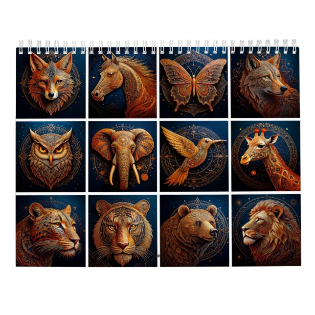 Golden Geometric Wildlife Art Kalender (Baksida)