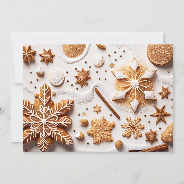 Golden Gingertea och Cinnamon Snöflingor Julkort (Framsida)