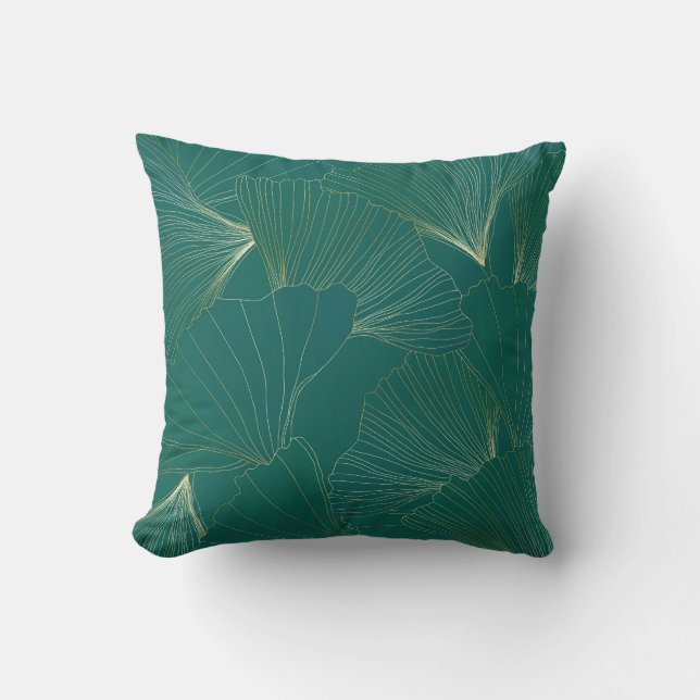 Golden Ginkgo Lövs Art Deco Kudde (Framsida)