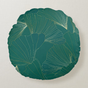Golden Ginkgo Lövs Art Deco Rund Kudde