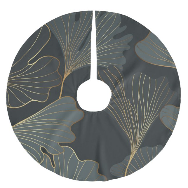 Golden Ginkgo: Luxurious Blommigt Deco. Julgransmatta Borstad Polyester (Framsidan)