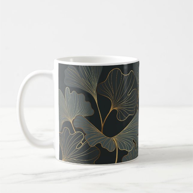 Golden Ginkgo: Luxurious Blommigt Deco. Kaffemugg (Vänster)