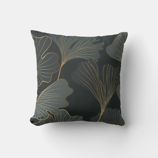 Golden Ginkgo: Luxurious Blommigt Deco. Kudde (Framsida)