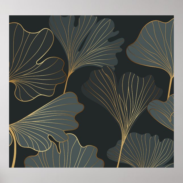 Golden Ginkgo: Luxurious Blommigt Deco. Poster (Framsidan)