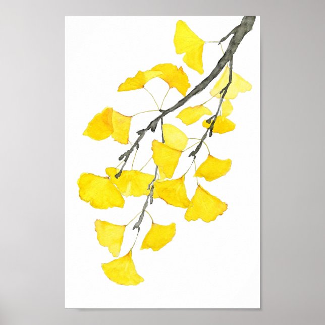 Golden Ginkgo-vattenfärg Poster (Framsidan)