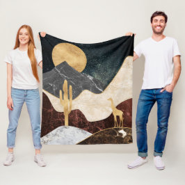 Golden Giraffe Desert Landscape & Marble Mountain Fleecefilt