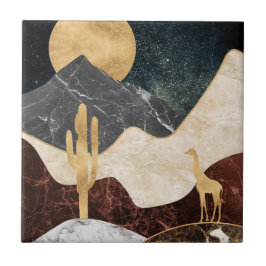 Golden Giraffe Desert Landscape & Marble Mountain Kakelplatta