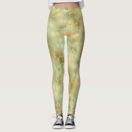 Golden giraffe-tryck på mynta leggings