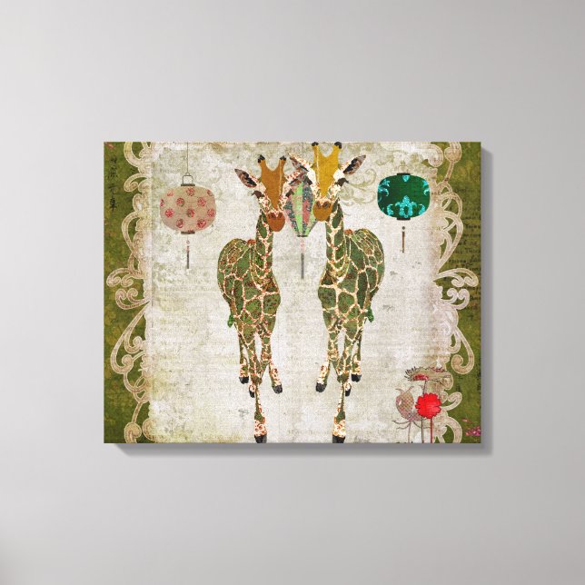 Golden Giraffes Olive Twilight Canvas (Framsida)