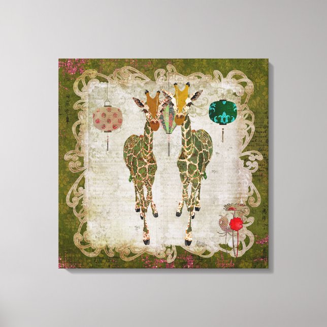 Golden Giraffes Olive Twilight Canvas (Framsida)