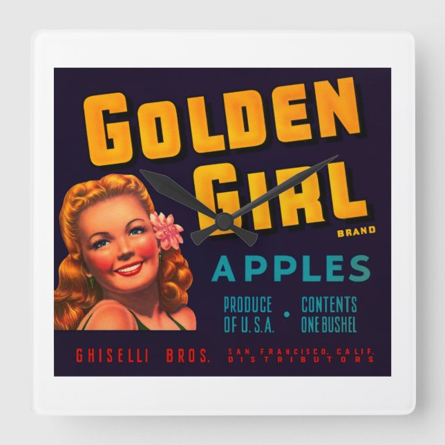 Golden Girl Apples Fyrkantig Klocka (Framsida)