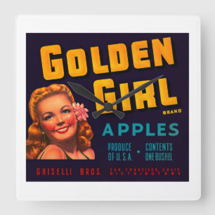 Golden Girl Apples Fyrkantig Klocka