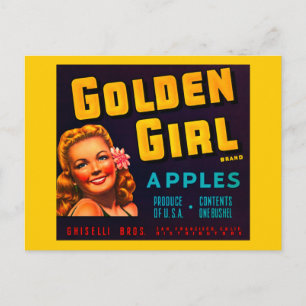 Golden Girl Brand Apples - Vintage Låda-etikett Vykort