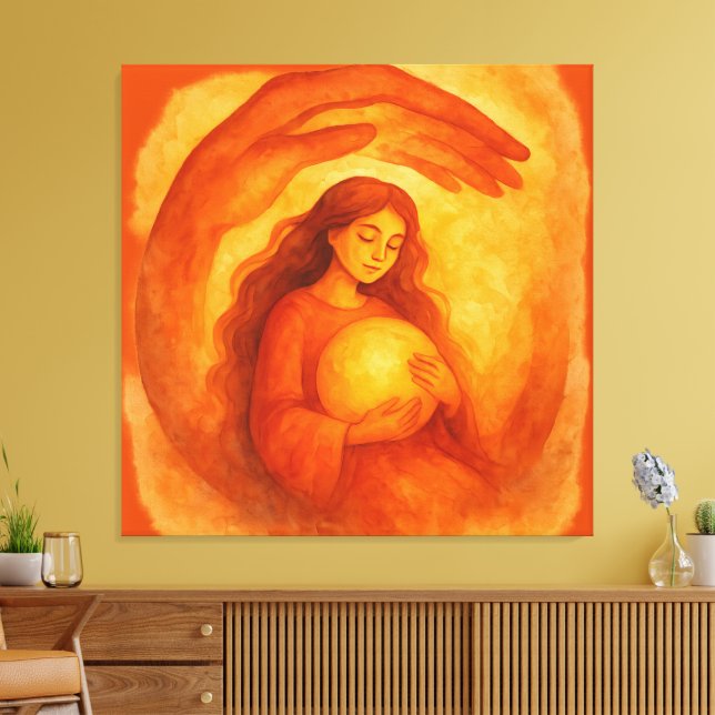 Golden Girl Holding Light Warm Protective Art Canvastryck (Insitu (Vardagsrum))