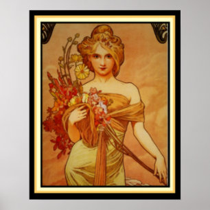 Golden Girl med Bouquet av Alphonse Mucha 16 x 20 Poster