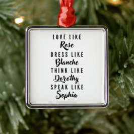 Golden Girls Black and White Typography Julgransprydnad Metall