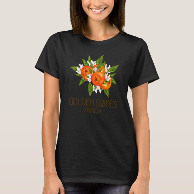 Golden Glades Florida Beach FL Orange Blommar Flo T Shirt (Framsida)