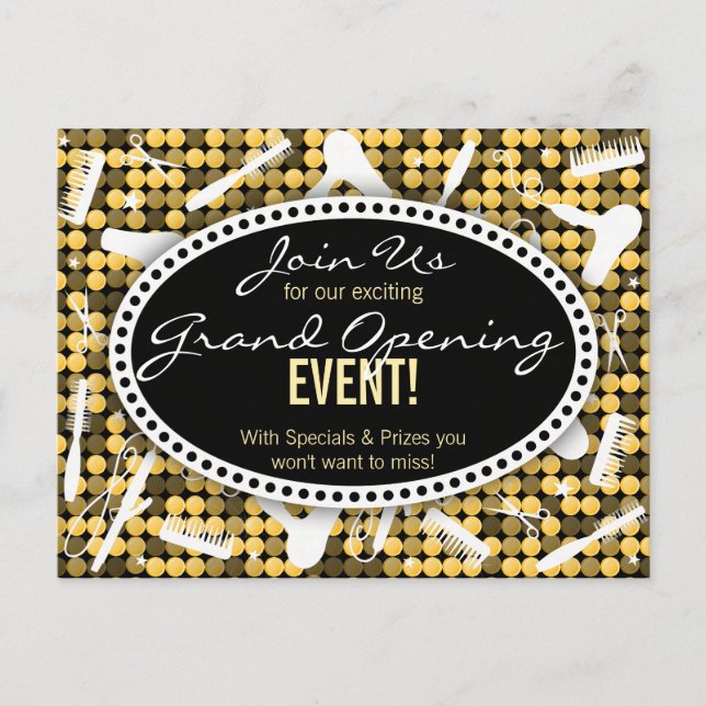 Golden Glam Anpassningsbar Hair Salon Event Postca Vykort (Framsida)