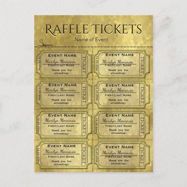 Golden Glam Raffle Biljett Vykort (Framsida)