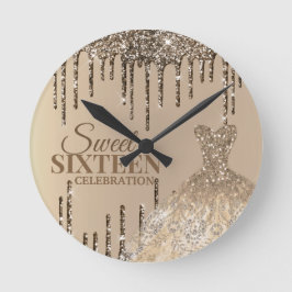 Golden Glamor Glitter Spark Drip Sweet 16 Birthday Rund Klocka