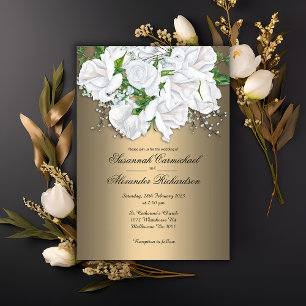 Golden Glamor och White Möhippa Bouquet Bröllop Inbjudningar