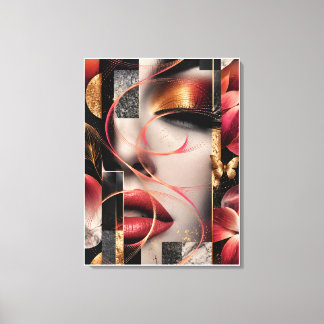 Golden Glamour Woman Collage Art Canvastryck