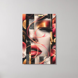 Golden Glamour Woman Collage Art Canvastryck