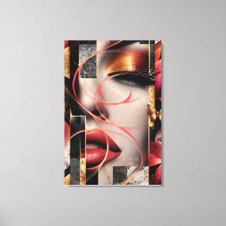 Golden Glamour Woman Collage Art Canvastryck