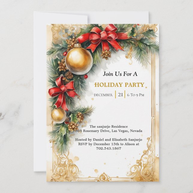 Golden Glimmer: Deluxe Christmas Invitation Inbjudningar (Framsida)