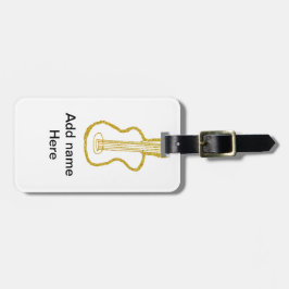 Golden glitter acoustic guitar add name doodle  bagagebricka