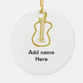 Golden glitter acoustic guitar add name doodle  julgransprydnad keramik