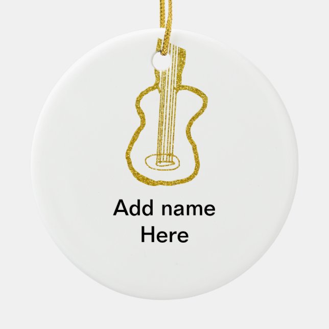 Golden glitter acoustic guitar add name doodle  julgransprydnad keramik (Framsidan)