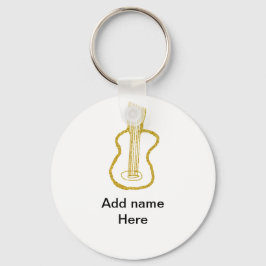 Golden glitter acoustic guitar add name doodle  nyckelring