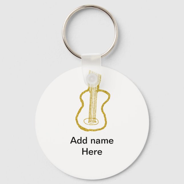 Golden glitter acoustic guitar add name doodle  nyckelring (Framsida)
