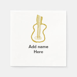Golden glitter acoustic guitar add name doodle  pappersservett