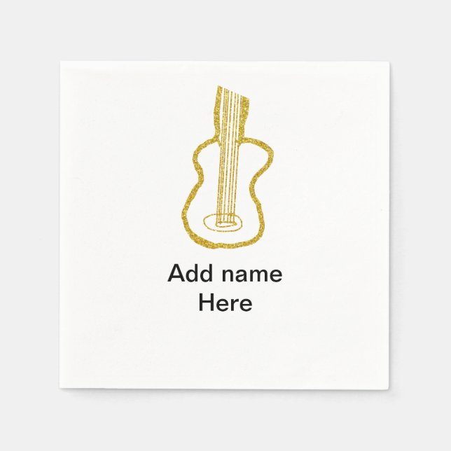 Golden glitter acoustic guitar add name doodle  pappersservett (Framsidan)
