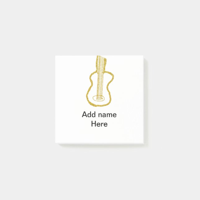 Golden glitter acoustic guitar add name doodle  post-it block (Framsida)