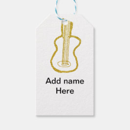 Golden glitter acoustic guitar add name doodle  presentetikett