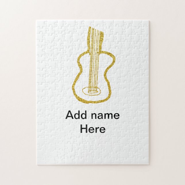 Golden glitter acoustic guitar add name doodle  pussel (Vertikal)