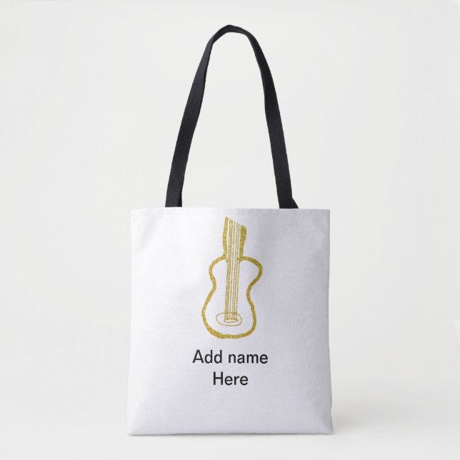 Golden glitter acoustic guitar add name doodle  tygkasse (Framsida)