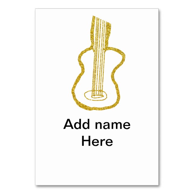 Golden glitter akustisk gitarr tillsätt namn doodl bordsnummer (Framsidan)