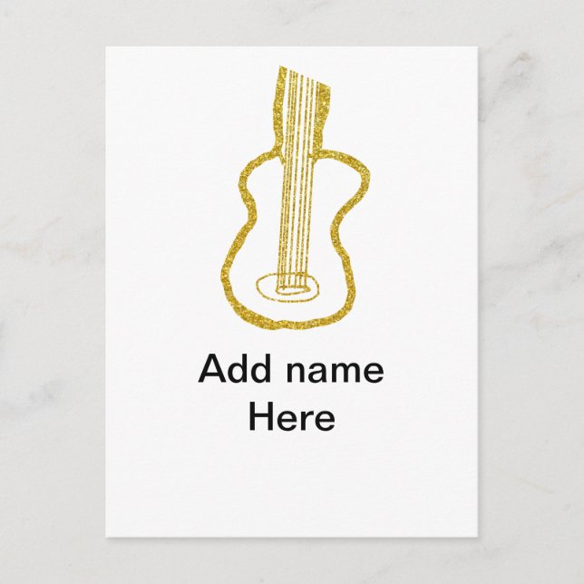 Golden glitter akustisk gitarr tillsätt namn doodl vykort (Framsida)