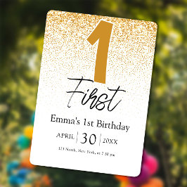 golden glitter baby 1st birthday invitations card julkort