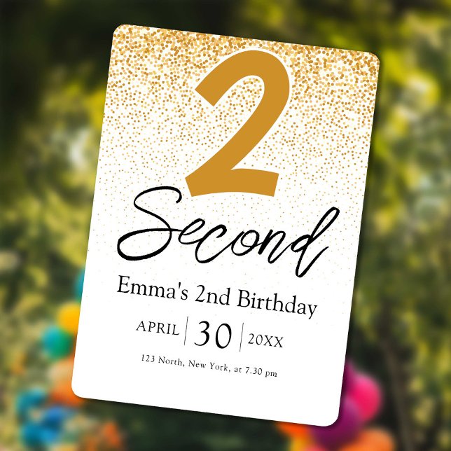 golden glitter baby 2nd birthday invitations card julkort (golden glitter baby 2nd birthday invitations card)