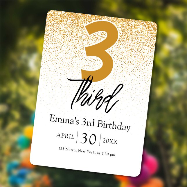 golden glitter baby Girl 3rd birthday invitations Julkort (golden glitter baby Girl 3rd birthday invitations)