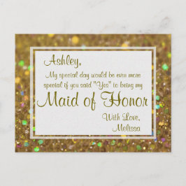 Golden Glitter - blir du min Maid of honor? Inbjudan Vykort